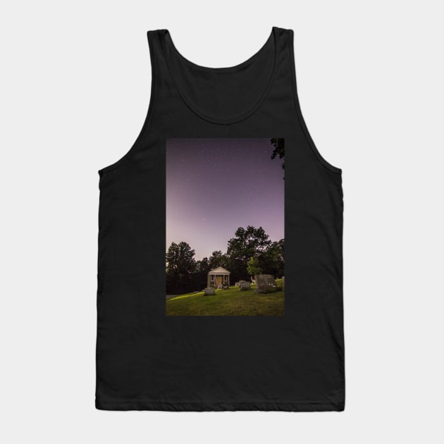 Clear starry night sky at Evans City Cemetery Chapel home of Night of the Living Dead 0375-A Tank Top by Spookydaz